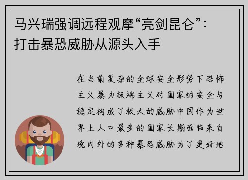 马兴瑞强调远程观摩“亮剑昆仑”：打击暴恐威胁从源头入手