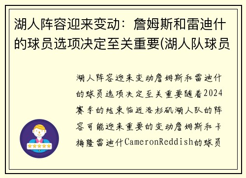 湖人阵容迎来变动：詹姆斯和雷迪什的球员选项决定至关重要(湖人队球员詹姆斯)
