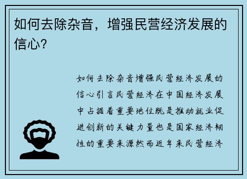 如何去除杂音，增强民营经济发展的信心？